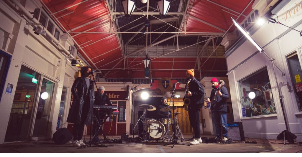 Native Dancer performing in Oxford's Covered Market