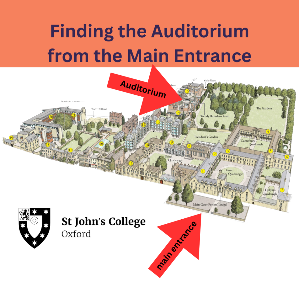Map showing location of St John's College Auditorium in relation to the main entrance