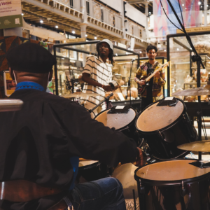 Drums mid jam in the museum