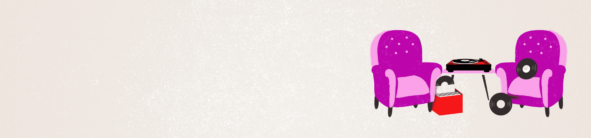 Graphic with armchairs, record player and records