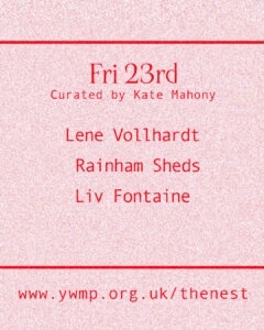Listings for audiograft Friday 23rd October with Lene Vollhardt, Rainham Sheds and Liv Fonatine