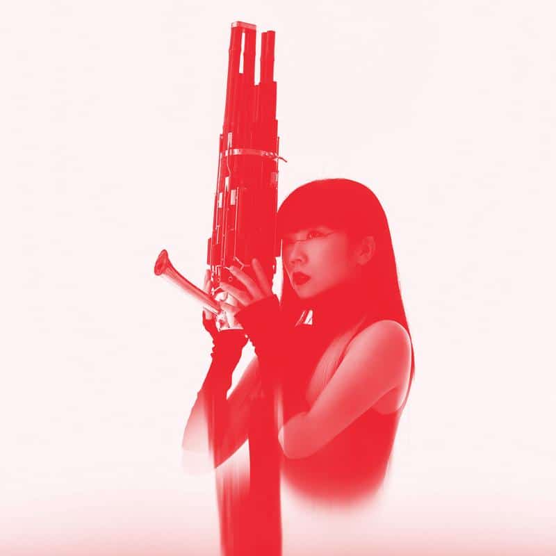 Red image of Li-Chin Li with musical instrument